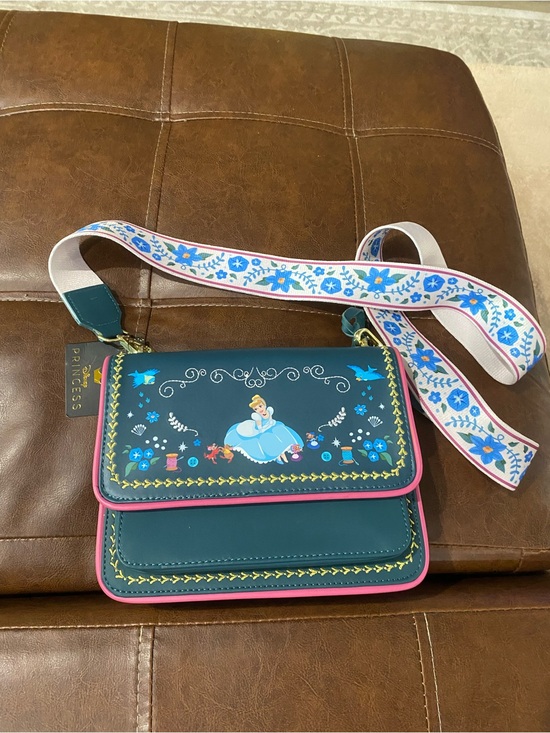 Loungefly Handbags - Loungefly Teal and Pink Cinderella Crossbody Bag with Floral Strap